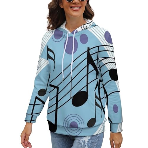 ASDTEHCY Damen-Sweatshirt, gepunktet, Musiknoten-Kapuzenpullover, langärmelig, mit Taschen, siehe abbildung, 50 von ASDTEHCY