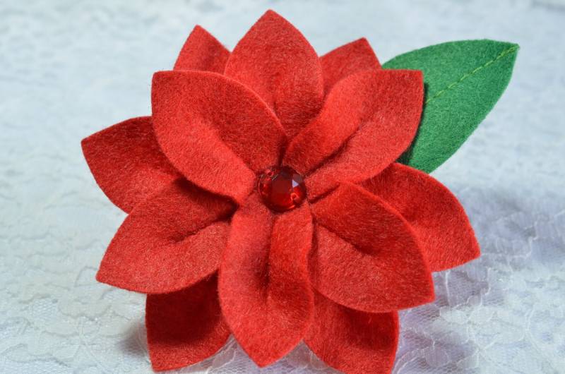 2Er Set Handgemachte Filz Weihnachtsblume Mit Blatt Rot | Ft1010 von ASECUSA