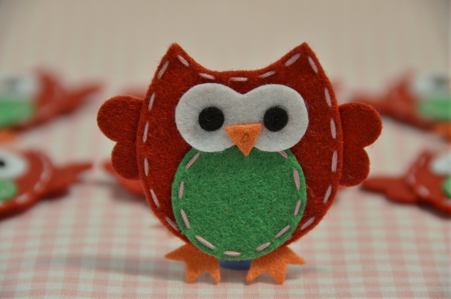6 Stück Handgemachte Filz-EuleRot/Wintergrün | Ft932 von ASECUSA