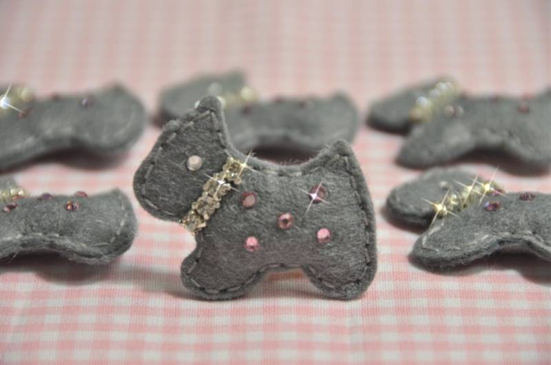 6 Stück Handgemachte Filz Puffy Scottie Hund Mit Swarovski Kristall-Zinn | Ft632So von ASECUSA