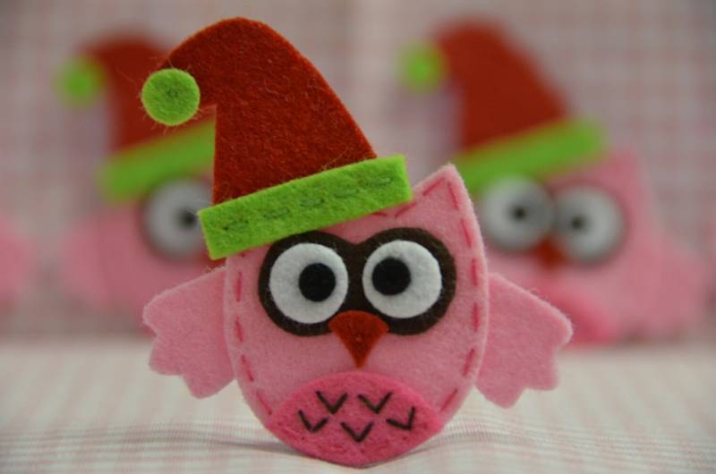 6 Stück Handgemachte Filz-WeihnachtseulenBabyrosa | Ft972 von ASECUSA