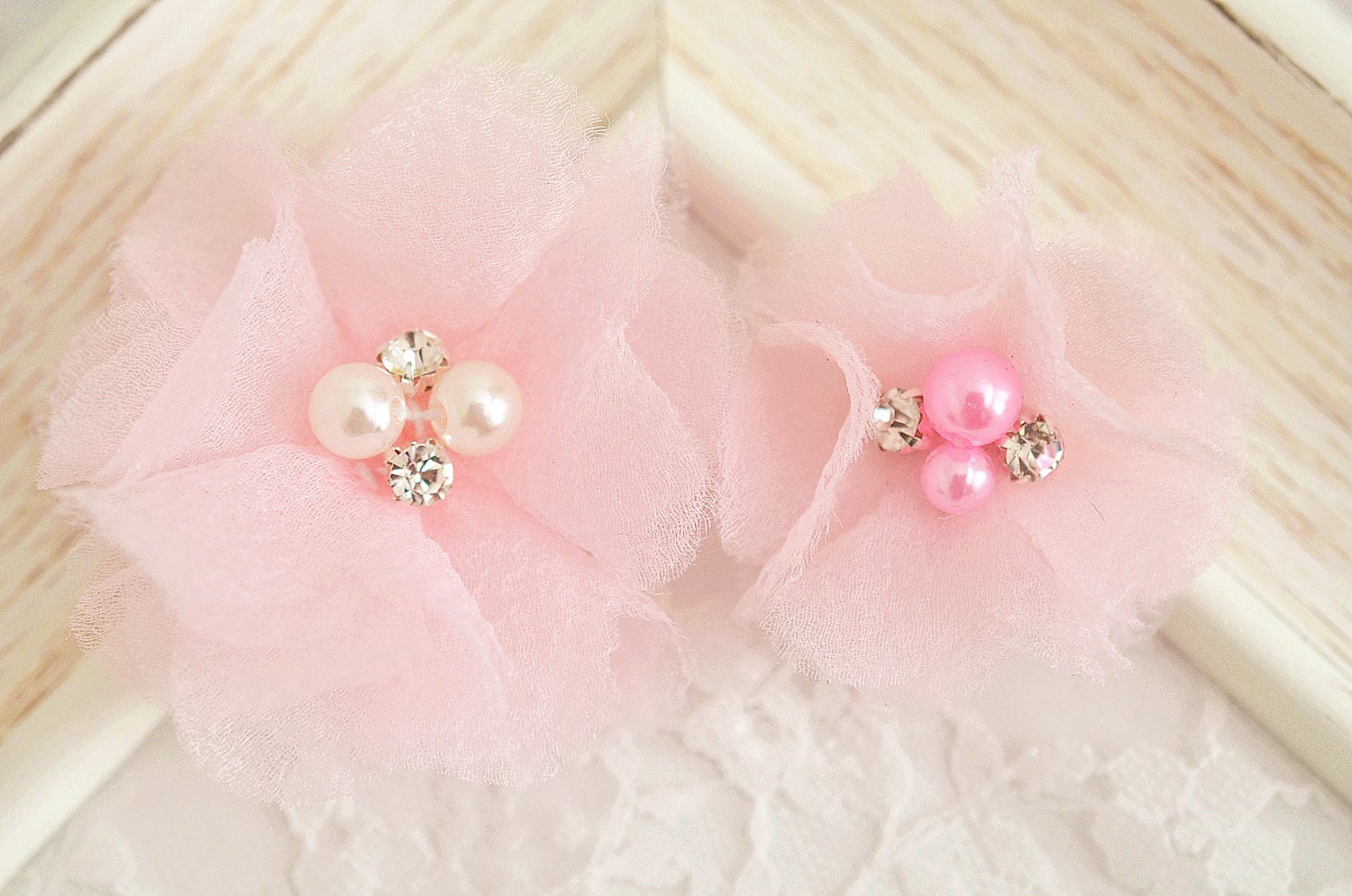 Neu 2Er Set Handgemachte Organzablüten Rosa | Fb1074 Neu 2Er Set Handgemachte Organzablüten Rosa | Fb1074 von ASECUSA