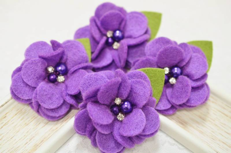 Neu 4 Stück Handgemachte FilzblumenLila | Ft1031 Neu 4 Stück Handgemachte FilzblumenLila | Ft1031 von ASECUSA