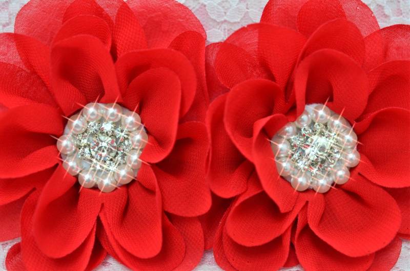 Neu 4Er Set Handgefertigte Chiffon BlumenRot | Fb1024 von ASECUSA