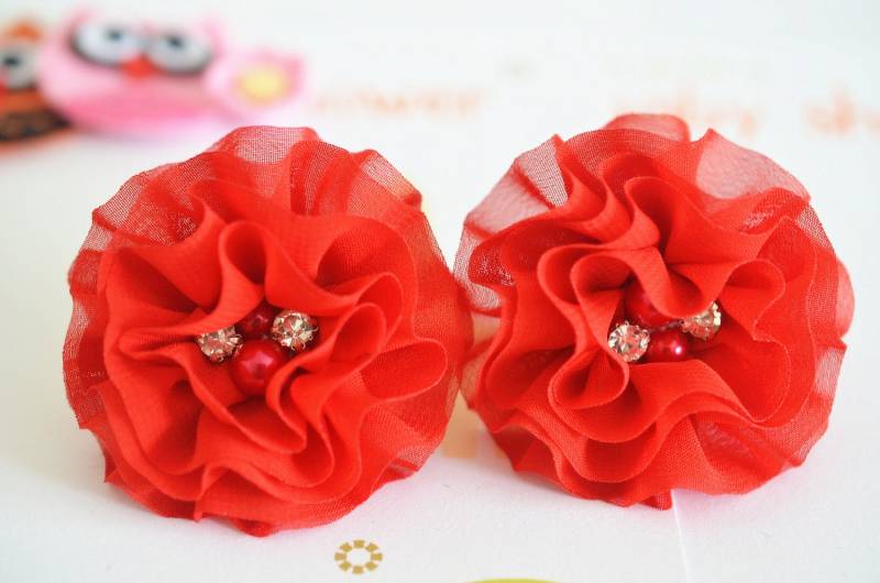 Neu 4Pcs Handgemachte Chiffon BlumenRot | Fb1076 von ASECUSA