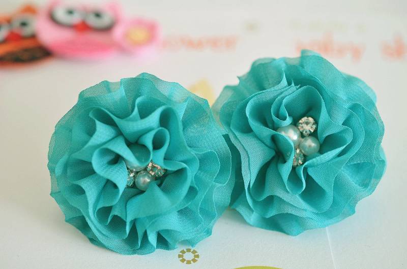 Neu 4st Handmade Chiffon BlumenTürkis | Fb1076 Neu 4st Handmade Chiffon BlumenTürkis | Fb1076 von ASECUSA