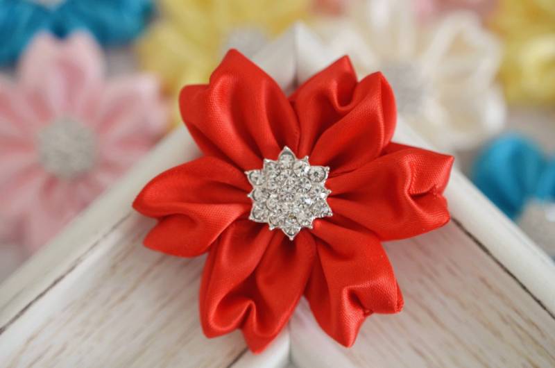 Neu 4stk Handgemachte SatinblumenRot | Fb1061 von ASECUSA