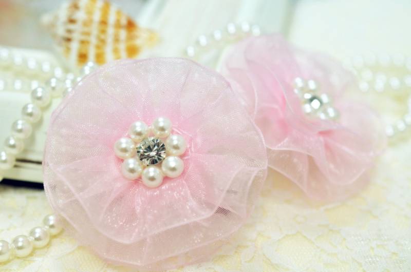 Neu Handgemachte Organza Blume Mit Strass Und PerlenHellrosa | Fb1023 von ASECUSA