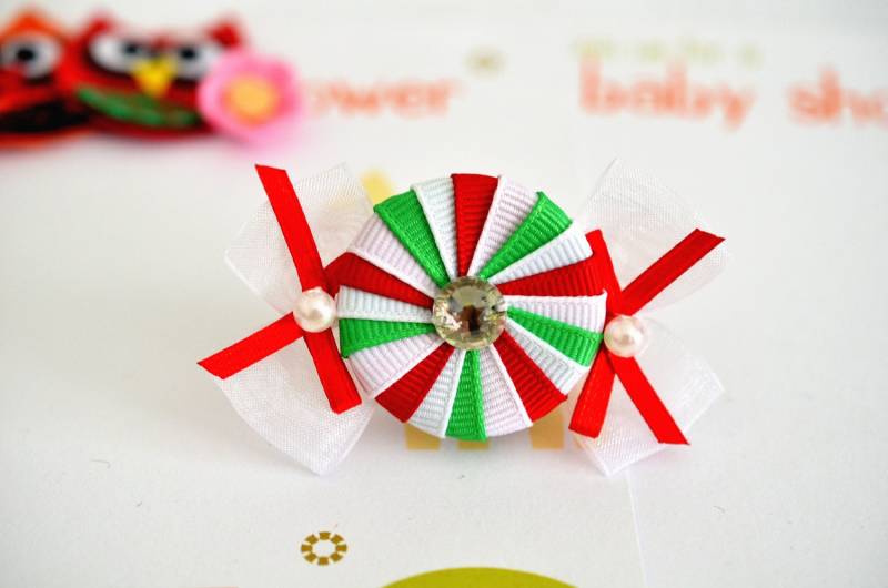 Neu Satz Von 2st Handgemachte Grosgrain Candy Bögen - Rot/Grün/Weiß | Gr1173 von ASECUSA