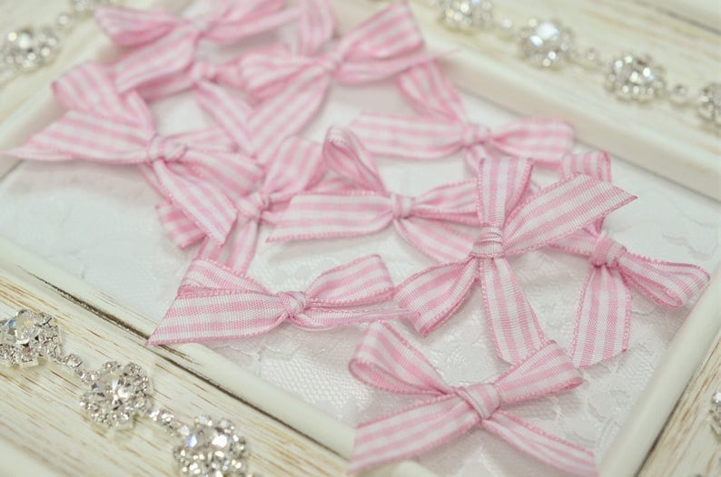 Satz Von 12Pcs Handgemachte Gingham Band BögenHell Rosa | Ck002 von ASECUSA