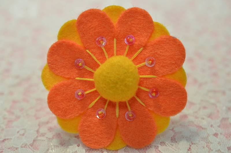 Satz Von 6Pcs Filz Blume Mit Geschwollenen Mitte - Kürbis/Gold | Ft991 von ASECUSA