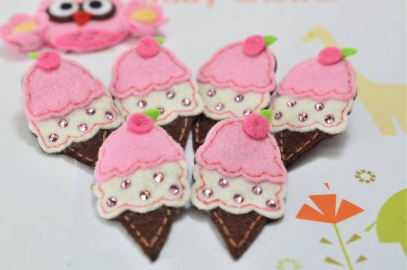 Satz Von 6Pcs Handgemachte Filz Eis W/Swarovski KristallBaby Rosa | Ft2152 von ASECUSA