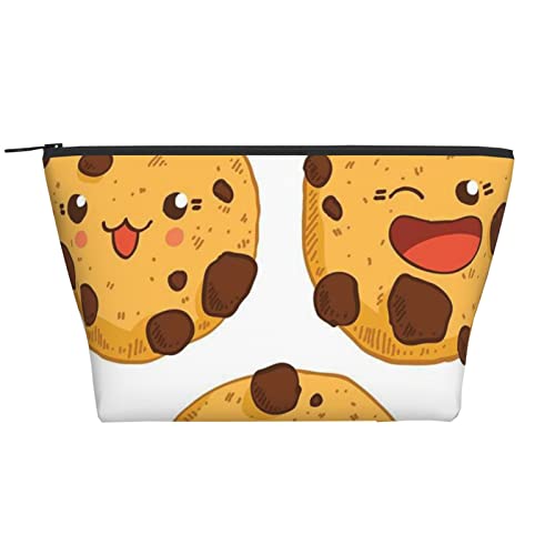 ASEELO 3 Chocolate Chip Cookies With Different Expressions Make-up Bag Damen Kosmetiktasche Kosmetiktasche Reise Kosmetiktasche Trapez Make-up Tasche, Schwarz, Einheitsgröße von ASEELO