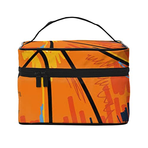 ASEELO Basketball Bunte Sketch Genuss Make-up Tasche Make-up Taschen für Frauen Reise Kosmetiktasche Tragbare Kosmetiktasche Damen Alltagsbedarf Aufbewahrungstasche, Schwarz, Einheitsgröße von ASEELO