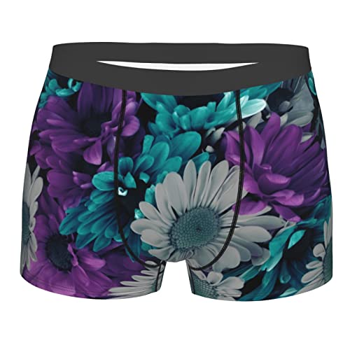 ASEELO Beach Shell Seestern Herren Unterwäsche Boxershorts Pack, Stretch-Polyester Boxershorts, Violette und blaugrüne Blumen, L von ASEELO