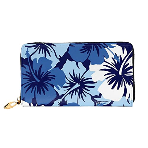 ASEELO Blaue Hibiskus Geldbörsen Herren Leder Geldbörsen Lange Clutch Geldbörsen Geschenke für Väter, Ehemänner, Freunde, Schwarz, Einheitsgröße von ASEELO