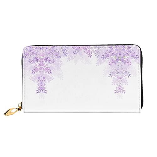 ASEELO Blue Shades Ombre Flowers Printed Herren und Damen Leder Handheld Wallet, Geeignet für den Alltag, Einrahmende lila Blumen in Blüten, Einheitsgröße von ASEELO