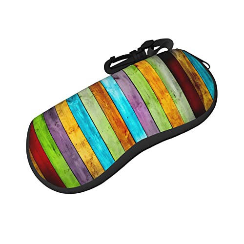 ASEELO Brillenetui Bunte Zwerge Brillenetui Weiches Sonnenbrillenetui Neopren Reißverschluss Brillenetui für Damen Herren, Bunte Holzbretter, glasses case von ASEELO