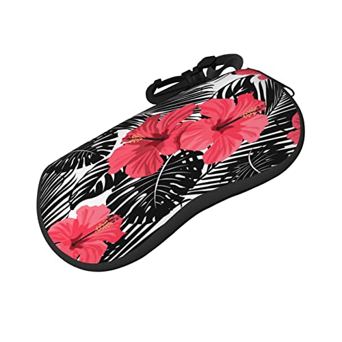 ASEELO Brillenetui für Papageien, Brillenetui, weiches Sonnenbrillenetui, Neopren, Reißverschluss, Brillentasche für Damen und Herren, Roter Hibiskus, glasses case von ASEELO