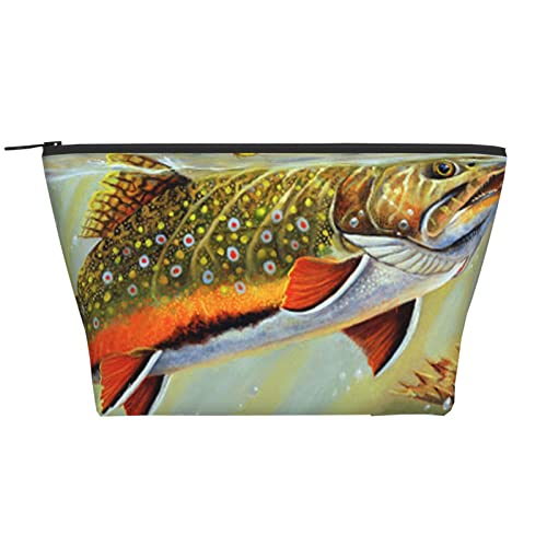 ASEELO Brook Trout Fliegenfischen Make-up-Tasche Damen Kosmetiktasche Kosmetiktasche Reise Kosmetiktasche Trapez Make-up Tasche, Schwarz, Einheitsgröße von ASEELO