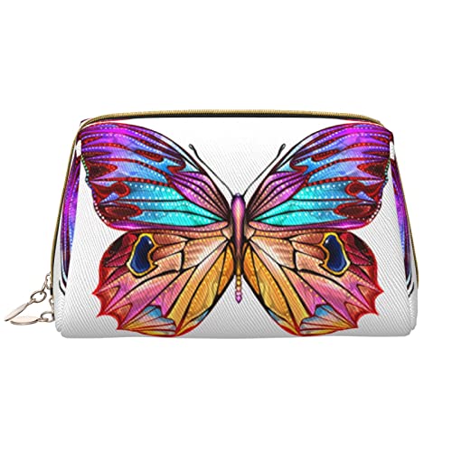 ASEELO Bunte Schmetterling-Leder-Make-up-Tasche, Reise-Kosmetiktasche, Make-up-Tasche, Leder, tragbar, vielseitige Reißverschlusstasche für Damen, Schmetterling, Einheitsgröße von ASEELO