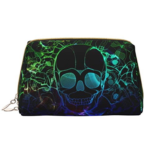 ASEELO Coole Make-up-Tasche aus Leder, Reise-Kosmetiktasche, Make-up-Tasche, Leder, tragbar, vielseitig einsetzbar, mit Reißverschluss für Damen, Cooler Totenkopf, Einheitsgröße von ASEELO