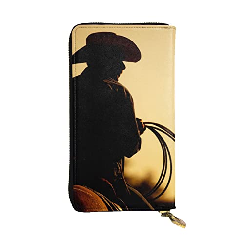 ASEELO Cowboy mit Lasso Silhouette Damen Geldbörse Clutch Organizer Leder Reißverschluss Kartenetui Geldbörse Mehrfachfächer Geldbörse, Cowboy mit Lasso Silhouette, Einheitsgröße von ASEELO