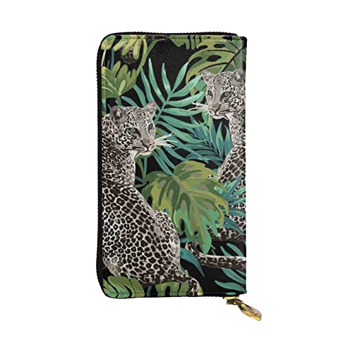 ASEELO Damen-Geldbörse mit Avocado-Muster, Clutch-Organizer, Leder, Reißverschluss, Kartenetui, Geldbörse mit mehreren Fächern, Leopard Palmblatt, Einheitsgröße von ASEELO