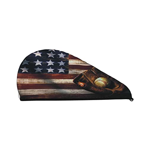 ASEELO Dry Hair Cap American Flag Baseball Coral Velvet Wiederverwendbar Dry Hair Frauen Duschhaube von ASEELO