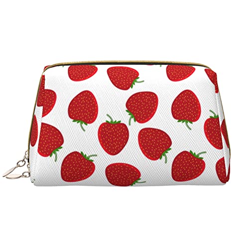 ASEELO Erdbeer-Leder-Make-up-Tasche, Reise-Kosmetiktasche, Make-up-Tasche, Leder, tragbar, vielseitig, Reißverschluss-Tasche für Damen, Erdbeere, Einheitsgröße von ASEELO