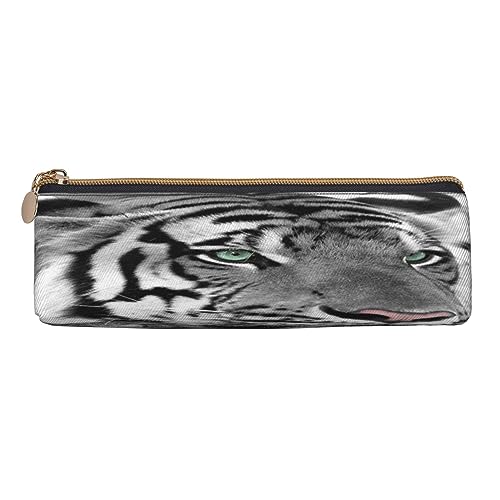 ASEELO Federmäppchen, Schmetterlinge und Blumen, großes Federmäppchen für Kinder, Damen, Herren, Schule, Büro, Weiß, Tiger Leopard, Leather Pencil Case, Beauty Case von ASEELO