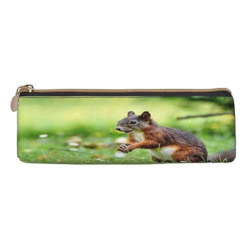 ASEELO Federmäppchen, Weinflasche, Korken, Trauben, großes Federmäppchen, hohe Aufbewahrungsbox, für Kinder, Damen, Herren, Schule, Büro, Weiß, Süßes Eichhörnchen, Leather Pencil Case, Beauty Case von ASEELO