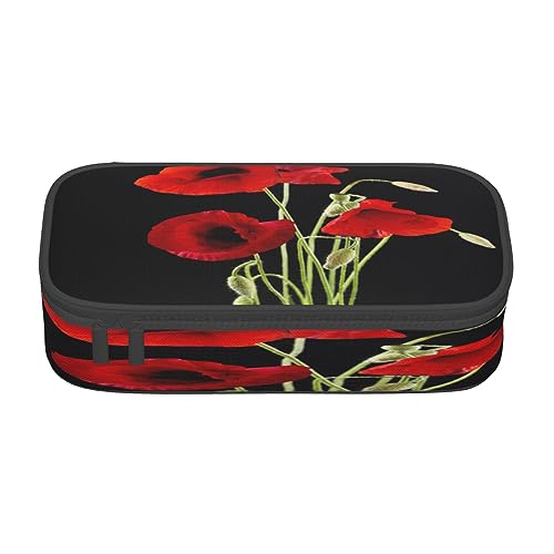 ASEELO Federmäppchen, blaue Sechsecke und Diamanten, großes Federmäppchen für Kinder, Damen, Herren, Schule, Büro, Red Flower, pencil case, Beauty Case von ASEELO