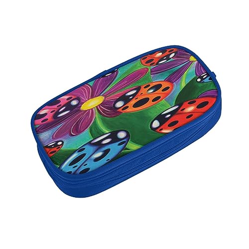 ASEELO Federmäppchen, buntes Marienkäfer-Design, groß, für Kinder, Damen, Herren, Schule, Büro, Schwarz, blau, pencase, Beauty Case von ASEELO