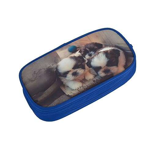 ASEELO Federmäppchen, niedliches Hunde-Design, groß, für Kinder, Damen, Herren, Schule, Büro, Schwarz, blau, pencase, Beauty Case von ASEELO