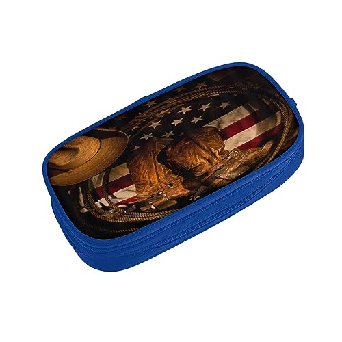 ASEELO Federmäppchen Amerikanische Flagge mit Cowboystiefeln, großes Federmäppchen, Tasche für Kinder, Damen, Herren, Schule, Büro, Schwarz, blau, pencase, Beauty Case von ASEELO