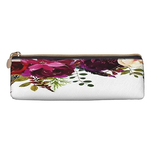 ASEELO Federmäppchen Happy Valentine's Day Große Bleistifttasche Tasche Hohe Aufbewahrung Fall für Kinder Frauen Männer Schule Büro Fall Weiß, Wildblumen-Rose, Leather Pencil Case, Beauty Case von ASEELO