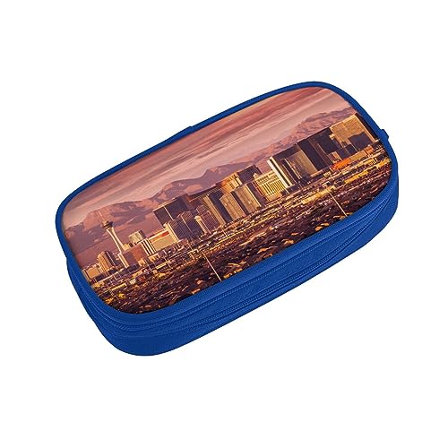 ASEELO Federmäppchen Las Vegas Sonnenuntergang, großes Federmäppchen für Kinder, Damen, Herren, Schule, Büro, Schwarz, blau, pencase, Beauty Case von ASEELO