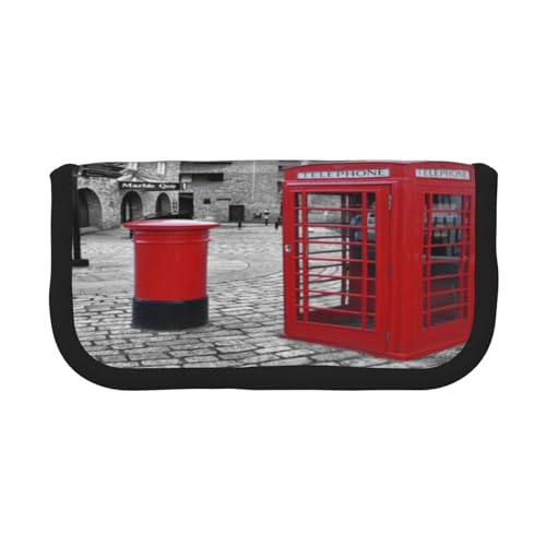 ASEELO Federmäppchen London, rote Telefonzelle, große Stifttasche, hohe Aufbewahrungsbox, für Kinder, Damen, Herren, Schule, Büro, London Red Telephone Stand, Canvas Pen Case, Kosmetikkoffer von ASEELO