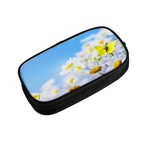 ASEELO Federmäppchen Schmetterling auf Gänseblümchen, großes Federmäppchen für Kinder, Damen, Herren, Schule, Büro, Schwarz, Schwarz , pencase, Beauty Case von ASEELO