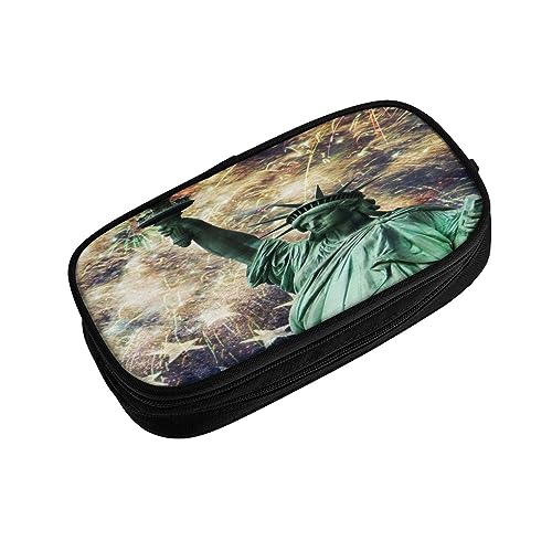 ASEELO Federmäppchen Statue Liberty Flagge Feuerwerk Große Bleistifttasche Tasche Hohe Aufbewahrungstasche für Kinder Frauen Männer Schule Büro Fall Schwarz, Schwarz , pencase, Beauty Case von ASEELO