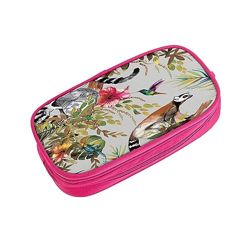 ASEELO Federmäppchen Tiere Lemur Blumen Muster Große Bleistift Stift Tasche Hohe Aufbewahrung Fall für Kinder Frauen Männer Schule Büro Fall Schwarz, rose, pencase, Beauty Case von ASEELO