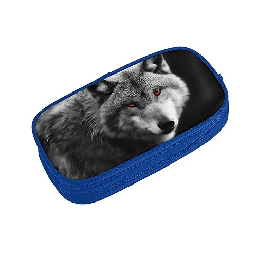 ASEELO Federmäppchen Wolf mit roten Augen, großes Federmäppchen für Kinder, Damen, Herren, Schule, Büro, Schwarz, blau, pencase, Beauty Case von ASEELO