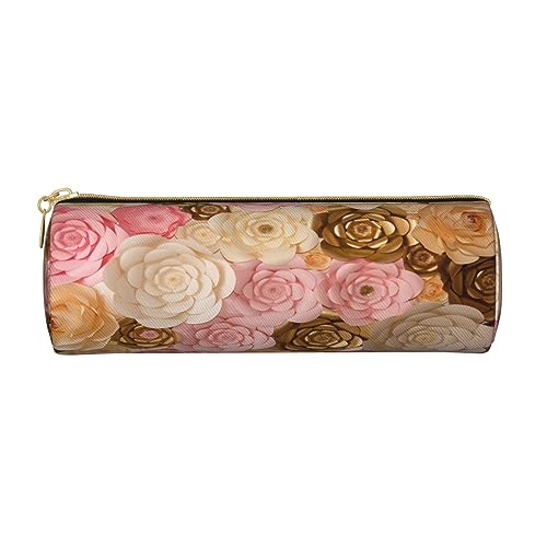 ASEELO Federmäppchen aus Leder, Kaffeebohnen, großes Federmäppchen, hohe Aufbewahrungsbox, für Kinder, Damen, Herren, Schule, Büro, Rosa / Weiß / Gold Blumen, Einheitsgröße, Beauty Case von ASEELO