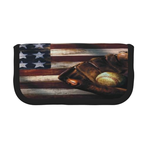 ASEELO Federmäppchen mit Blumen-Zeichnung, großes Federmäppchen, hohe Aufbewahrungsbox, für Kinder, Damen, Herren, Schule, Büro, Amerikanische Flagge Baseball, Canvas Pen Case, Kosmetikkoffer von ASEELO