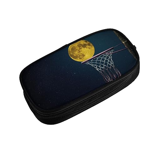 ASEELO Federmäppchen mit Mond und Basketball, großes Federmäppchen für Kinder, Damen, Herren, Schule, Büro, Schwarz, Schwarz , pencase, Beauty Case von ASEELO