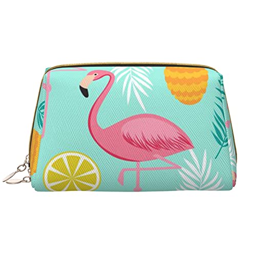 ASEELO Flamingo Leder Make-up-Tasche, Reise-Kosmetiktasche, Make-up-Tasche, Leder, tragbar, vielseitige Reißverschlusstasche für Damen, Flamingo, Einheitsgröße von ASEELO