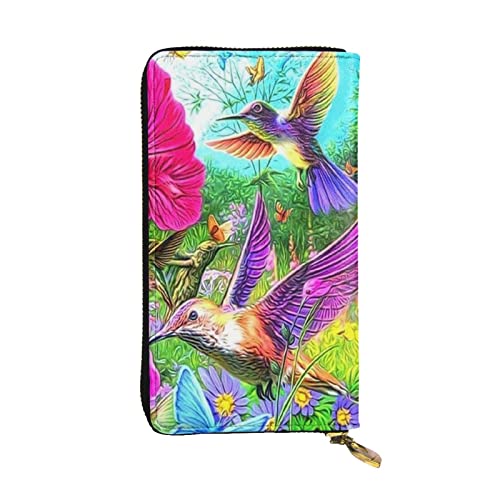 ASEELO Frühling Floral Butterfly Kolibri Damen Reisebrieftasche Lange Münzbörse Clutch Handy Leder Reißverschluss Kartenetui, Schwarz, Einheitsgröße von ASEELO