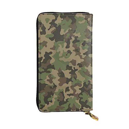 ASEELO Grüne Camouflage-Ledergeldbörsen für Damen, mehrere Fächer, Geldbörse für Damen, 19,1 x 10,2 cm, Grün, Camouflage, Einheitsgröße von ASEELO