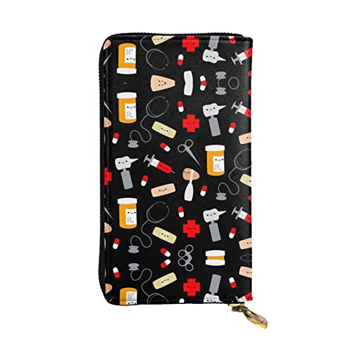 ASEELO Grüne Rose Damen Geldbörse Clutch Organizer Leder Reißverschluss Kartenetui Geldbörse Mehrfach Fächer Geldbörse, Cartoon-Medizin-Muster, Einheitsgröße von ASEELO